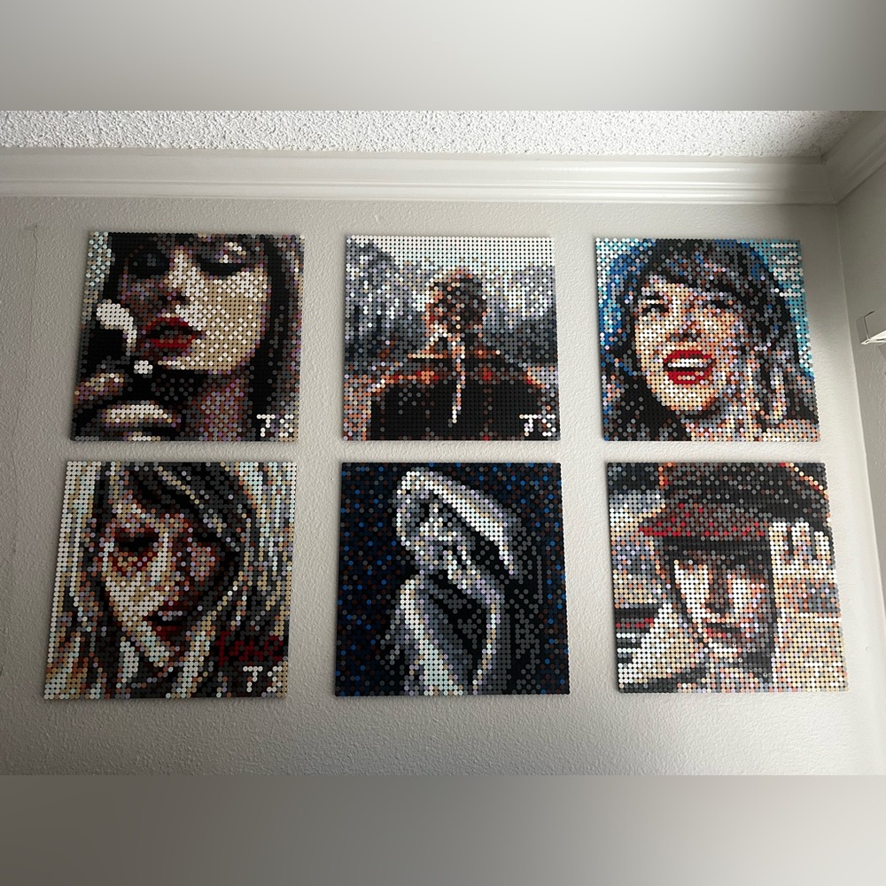 Taylor Swift Mosaic Portrait Wall Art Set - 6 Square Tiles in Multicolor